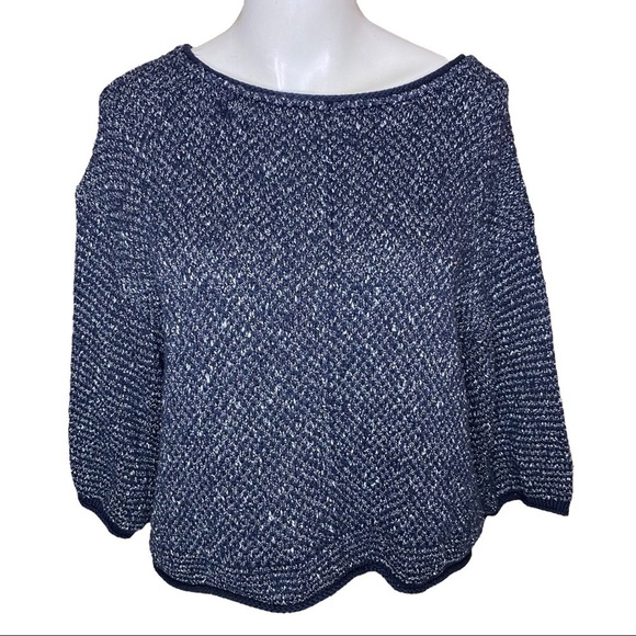 Free People Navy Blue Tweed Boucle Pullover Sweater Cropped Small - Picture 3 of 6